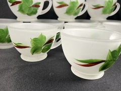 VTG Set 11 Gay Fad Green Ivy Punch Cups Frosted Hazel Atlas Federal Glass