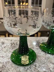 Vintage Green Etched Cordials Wittig Crystal 1919 ERWI Hadamar 4.5″ Tall RARE