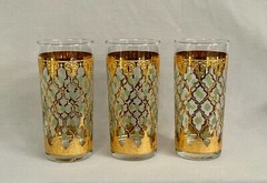 Set of Three (3) Vintage Culver ‘Valencia’ Highball Glasses – 22k Gold