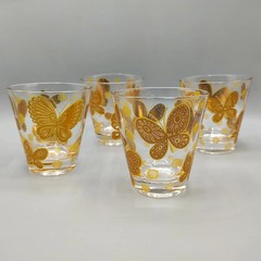 Vintage Culver Lowball Glasses Set of 4 Flared 22K Gold MCM Butterfly