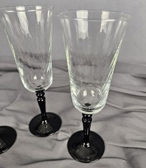 Set 3 Luminarc Black Stem Optic Swirl Champagne Flutes Glasses Vintage France 7”