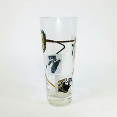 Vintage 50s 60s MCM Gilded Highball Glass Set of 4 Printing Advertising Barware