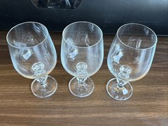 3 Vintage Czech Bohemia Crystal Claudia Clear Ball Stem Wine Glasses 6 1/2″ Tall