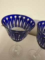 Set Of 4 Blue Crystal Wine Glasses Goblets
