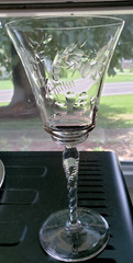 4- Blown glass Water Goblets Floral/Leaves /Dot Pattern w/Twisted Stem 8″