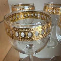 Vintage MCM Culver Antigua 22K Gold Banded Wine Glass Set Of 4