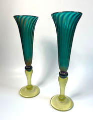 Vintage Signed Rick Strini Art Glass Iridescent Champagne Glasses Set of 2