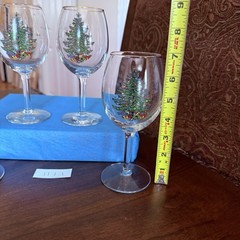 Set of 4 Cuthbertson Christmas Tree 10 Oz Glassware Wine Goblet Gold Rim #1