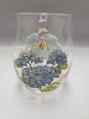 Portmeirion England Botanic Garden Hydrangea Stemless Wine Glass 5″