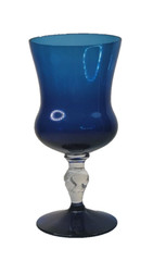 Art Glass Wine Glass Teal Cobalt Blue with Clear Stem 10oz 5.75»