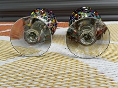 2 Hand Blown Mexican Rainbow Pebble Confetti Glass Goblet 7”- 7.5″ X 3.25”