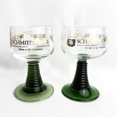 Roemer Vintage Beehive Green Stem Glasses Etched Grapevine Barware 5 pcs.