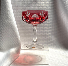 NACHTMANN BAMBERG CHAMPAGNE/SHERBET CRANBERRY PINK CUT TO CLEAR CRYSTAL BOHEMIAN