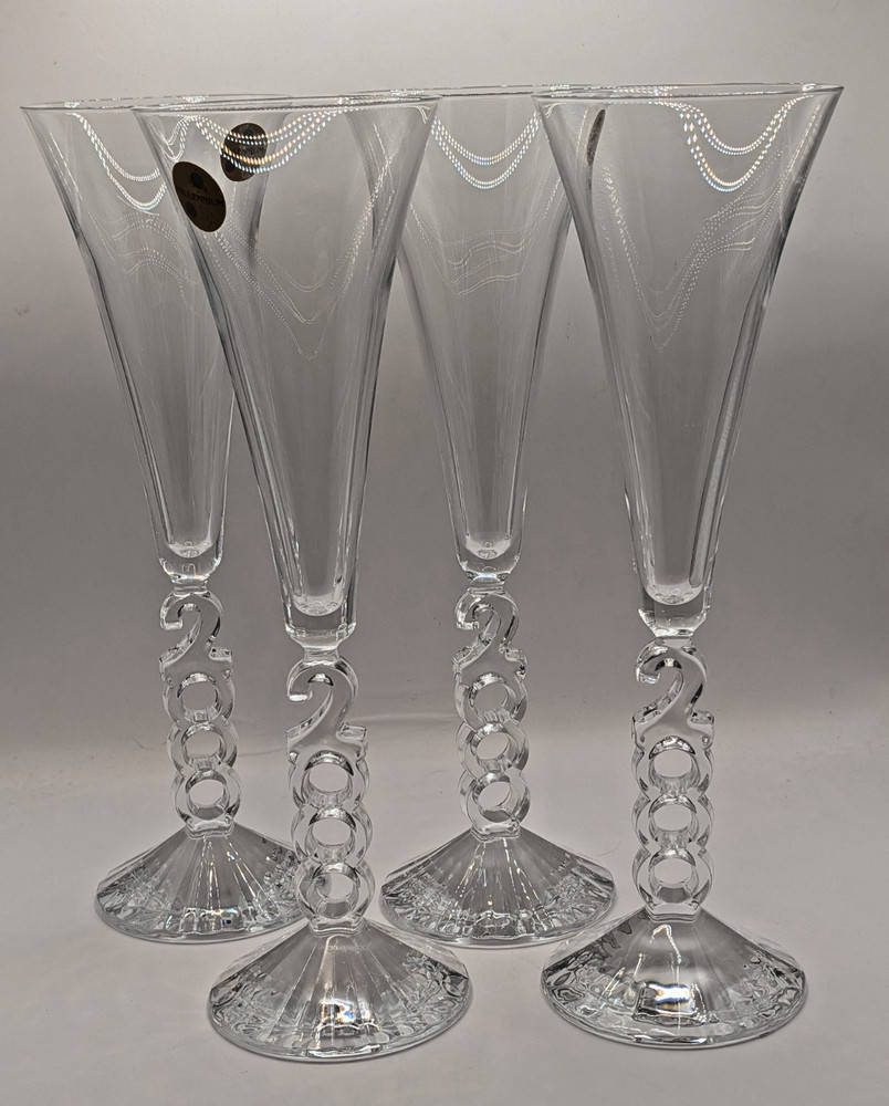 4 Crystal «Millennium 2000» Cristal D’Arques Champagne Flutes