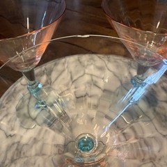 3pc VTG 40s MCM Morgantown Fondale Pink Optic Blue Stem Martini Uranium Glasses