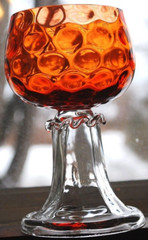 Set 4 Hand Blown ORANGE OPTIC COIN DOT GLASS Water Goblets EMPOLI ITALY 1960s