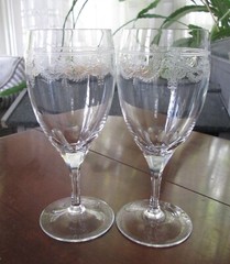 Pair Durand Cristal D’Arques VALCENIS 24% Lead Crystal 13oz Etched Water Goblets