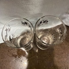 2 Vintage Libbey Black And Gold Horseless Carriage 8oz Juice Glasses