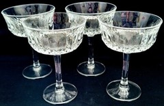 Champagne Tall Sherbet Blown Glass Faceted Diamond Pattern Smooth Stem Set of 4
