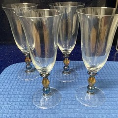 SET OF FOUR (4) MIKASA ESTATE CLEAR AMBER CRYSTAL ICE TEA GLASSES 9” X 3 3/4”