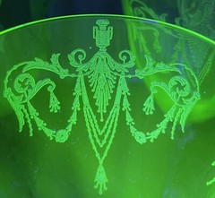 Vtg Set Of 6 Pamona Green Central Glass Works #408 Etch 7” Glasses Uranium