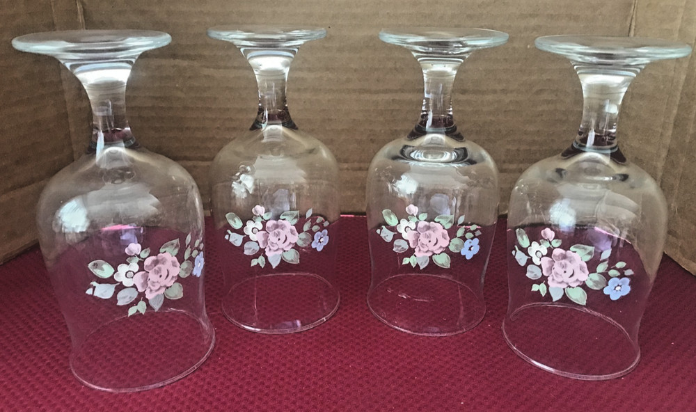 SET 4 TEA ROSE PFALTZGRAFF LIBBEY 6-3/8″ STEMMED GLASSES, 12OZ.
