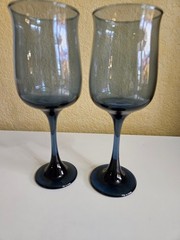 Vintage Libbey Connoisseur 2 Wine Water Goblets Dusky Blue Tulip Shape 8 1/4″