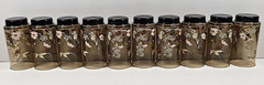 10) Yvette Perrin Dogwood Tumblers Set Vintage Smoke Brown Bird Floral Retro Lot