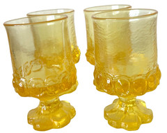 70s Tiffin Franciscan Madeira Cornsilk Yellow Juice Wine Goblet SET Of FOUR EUC