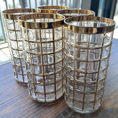Vintage Imperial Glass Shoji 22K Gold Highball Glasses Set of 5 MCM Barware IG