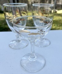 3 Gold Wheat Pattern Stemware Glasses Wine Cocktail Champagne Vintage