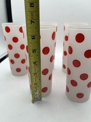 Vintage Set Of 6 Anchor Hocking Iced Tea Red Polka Dot Frosted Glass Tumbler MCM