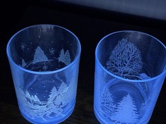 Beautiful Cerium Frosted Glasses Set Of 2 Glows Blue Vintage