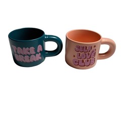 Thyme & Table Tt 2Pk Break Love 2-Piece Ceramic Mug Set 11.8 Oz Teal Peach