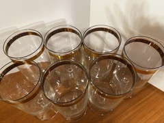 LIBBEY VINTAGE HEIRLOOM CRYSTAL STEMWARE22 KT. GOLD BAND, I CED TEA GLASS/SET 7