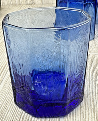 Libbey Facets Blue Old Fashioned Glasses Vintage Octagon Textured Set of 6 Retro