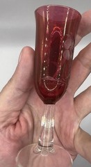 Vintage Glastonbury Lotus Cranberry Flashed Wine Cordial Glass Etched Floral