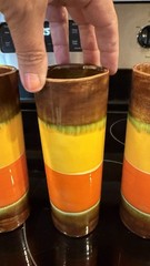 Vintage 1970s Ceramic Highball Tumbler Glasses Set of 4 B Drip Glaze 8”