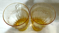 VTG Yellow Depression Glass Floral Etched Optic Panel Tumblers – Set of 2