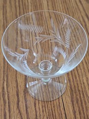 4 – Vintage Etched Glass Floral Fern Leaf Small Stemware Cordial Champagne