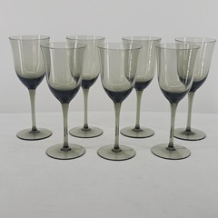 Smokey Gray Tulip Wine Glass 6oz. Set Of 7 Hungary 7″ Tall MCM