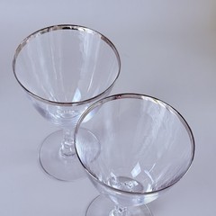 VTG Fostoria Platinum Ring Rim Crystal Martini Bar Glass MCM Set 2 Wedding Gift