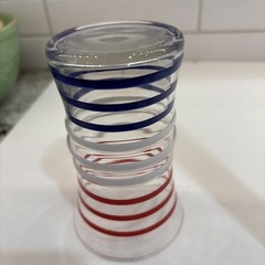 Anchor Hocking Red White And Blue Line Clear Ribbed Glass 4 1/2 Inches Tall