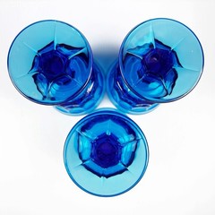 Noritake PERSPECTIVE BLUE Glass Goblet Wine Water Footed 6.5” Tall Vintage Set 3
