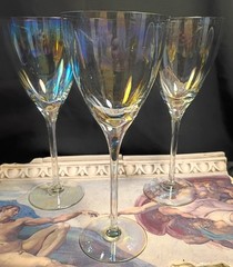 3 Tall Long Stem Iridescent Contemporary Crystal Wine Glasses Set