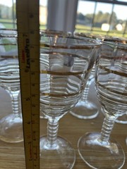 Vintage Set Of 8 Gold Stripped Stem Cordial Glass With Ribbed Stem