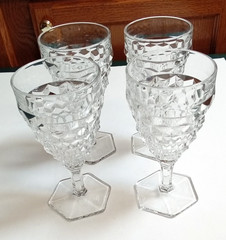 Fostoria American Clear Glass 6 7/8″ Water Goblets (Stem 2056) Set of 4 Vintage