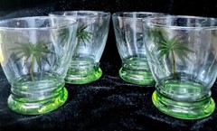 Set Of 4 Laurie Gates Cocktail Glasses Bahama Palm Trees Etched On Clear Glass