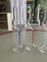 Block Crystal Kaleidoscope Cordial Glass Set 4 Mouth Blown Hand Cut & Polish