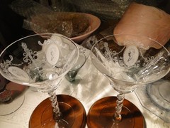 2 Old Morgantown Glass Elizabeth Champagne, Wine Stems, Clear, 6.75″ Tall, Exc.